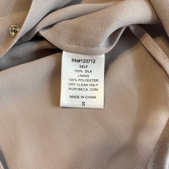 Rory Beca Tan Silk Beaded Bodice Sheer Sleeveless Collared Blouse Women Sz S - Picture 7 of 8